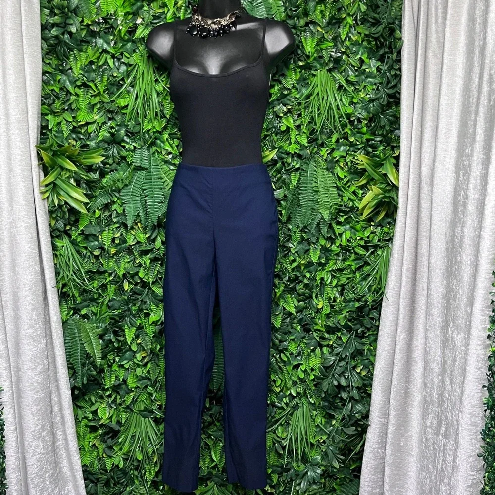 Chicos Pants Size 2R Navy Blue Pull On Ankle Slim Leg Stretch Trousers 3785 - Picture 2 of 9